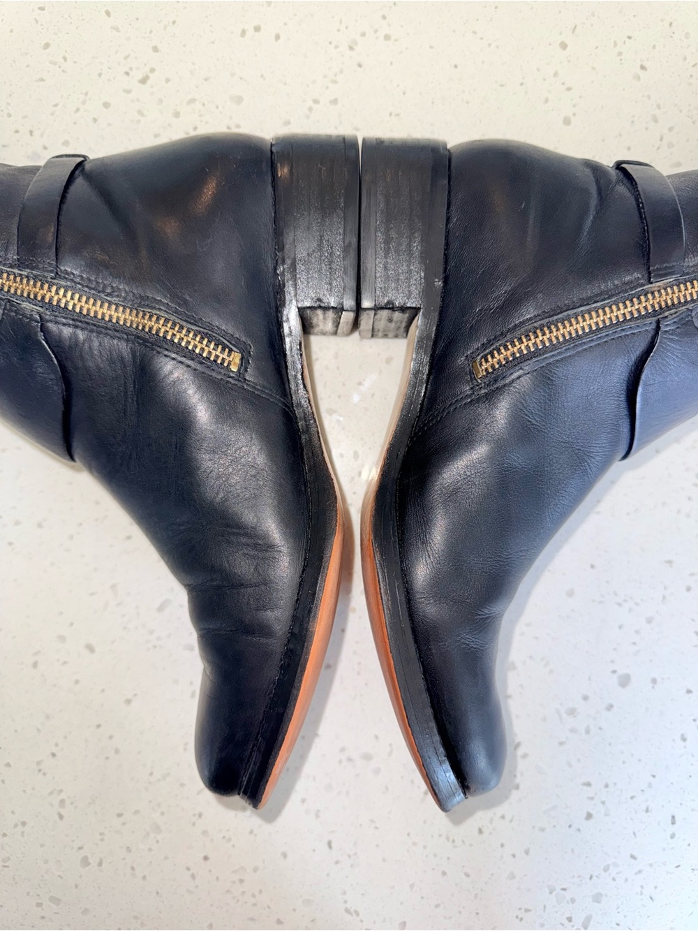 Michael Kors Black Leather Riding Boots with Brown Cuff - Picture 9 of 14